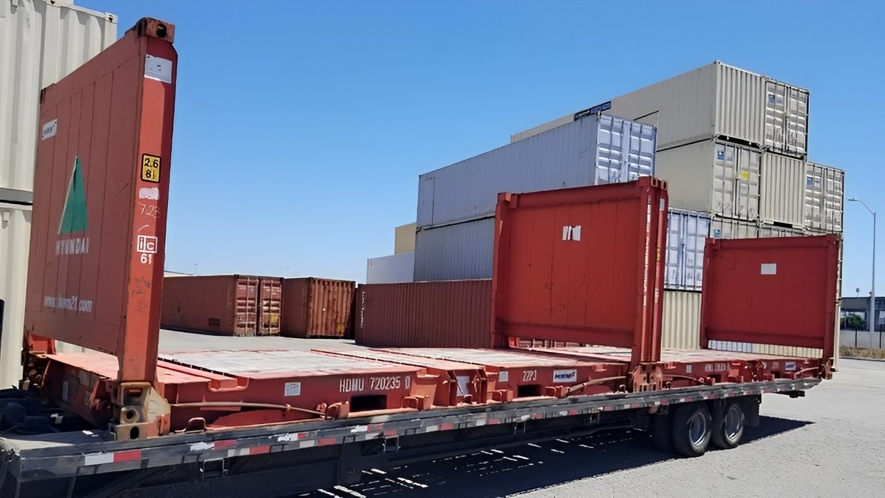 20ft x 8ft Used Flat Rack Shipping Container – CSC Plated Heavy-Duty Steel Container
