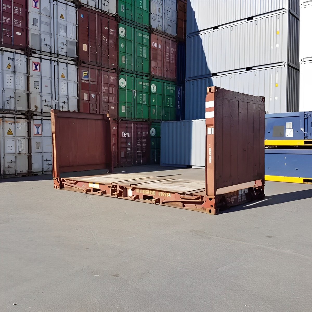 20ft x 8ft Used Flat Rack Shipping Container – CSC Plated Heavy-Duty Steel Container